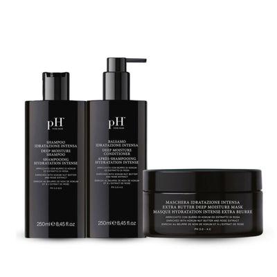 pH PURE HAIR Deep Moisture Set - Deep Moisture Shampoo (8.4 Oz) and Conditioner (8.4 Oz) Set with Extra Butter Hair Mask (6.7 Oz) for Damaged Dry Hair - 3 Piece Kit