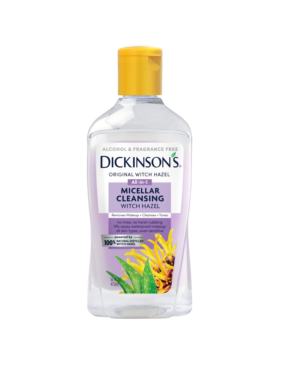 Dickinson&#39;s Micellar Cleansing Witch Hazel, An All-in-1 Makeup Remover, Pore Refiner, Skin Cleanser and Toner; Alcohol Free with Aloe, for Sensitive Skin, 16oz