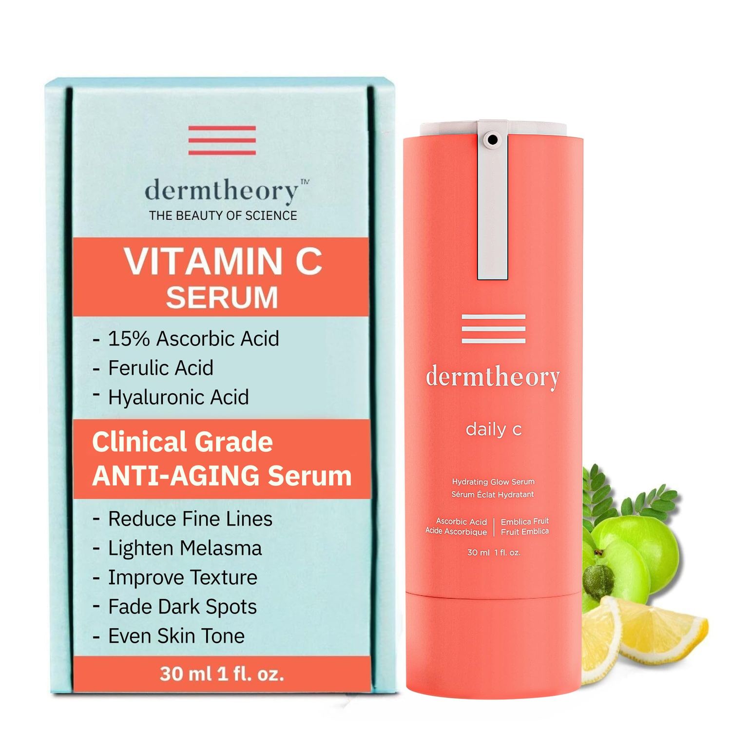 dermtheory daily C Hydrating Vitamin C Serum, Face Serum with 15 Ascorbic Acid Vitamin C, Ferulic Acid and Hyaluronic Acid for Radiant Skin, Vitamin C Face Serum for Dark Spots, 1 fl oz (30 ml)