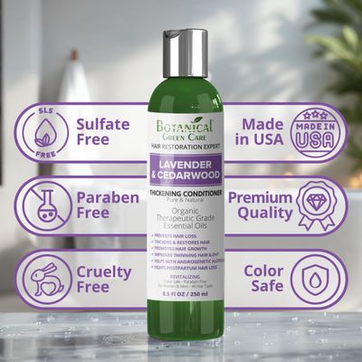 Botanical Green Care 'Lavender Cedarwood' CONDITIONER - Thickening, Hair Growth, Strengthening Conditioner for Thinning Hair. Color Safe