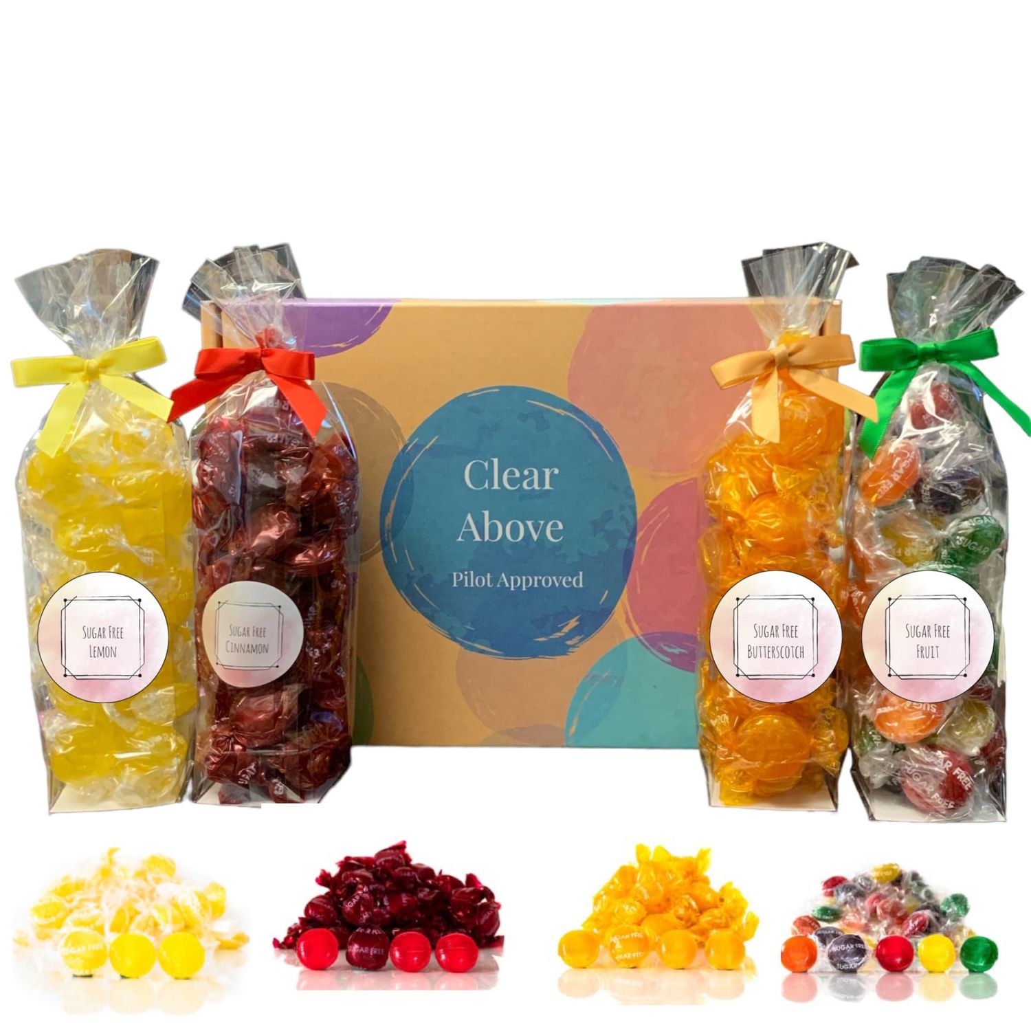 Sugar Free Candy Variety Gift Box - Sugar Free Hard Candy Bulk Candy Individually Wrapped 4 Assorted Flavor Bags