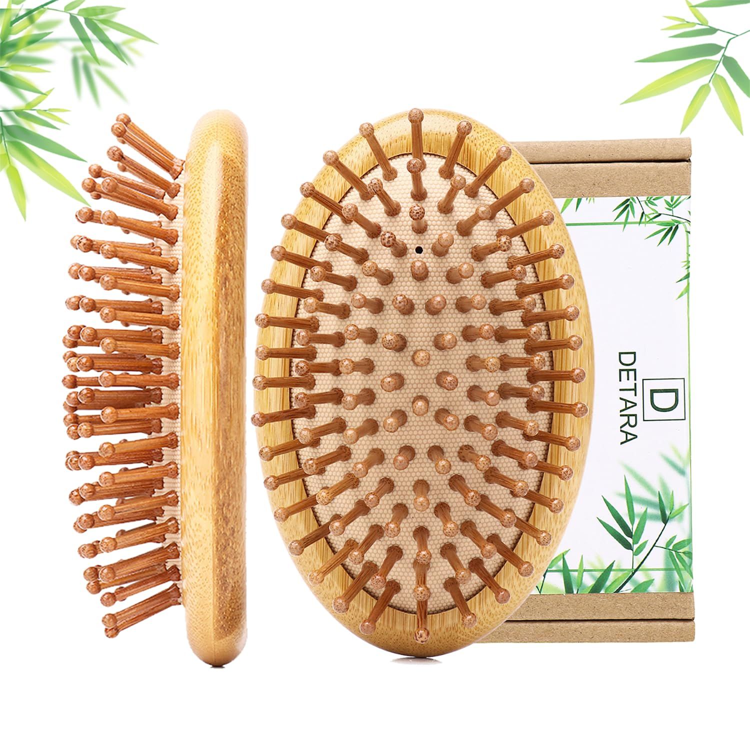 2pcs Bamboo Brush for Hair Growth No Handle Design Bamboo Hairbrush Natural Scalp Brush Mini Anti-Static Air Cushion Massage Comb for Women Men Kids