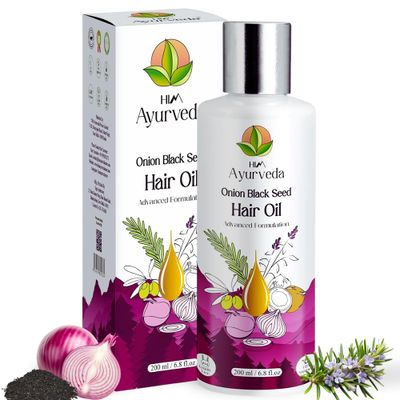 HIM AYURVEDA Advanced Onion Black Seed Hair Oil with Rosemary Red onion Hair Oil for Stronger Hair Infused with 25 Herbs, Onion Black Seed SLS Paraben Free 200ML (pack of 1)