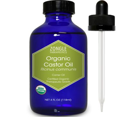 Organic, Castor Oil, Therapeutic Grade, for Constipation - 100 Pure, Castor Oil, Cold Pressed, Unrefined, in Glass Bottle, for Face, Hair Growth, Eyelashes, by Zongle Therapeutics, 4 OZ