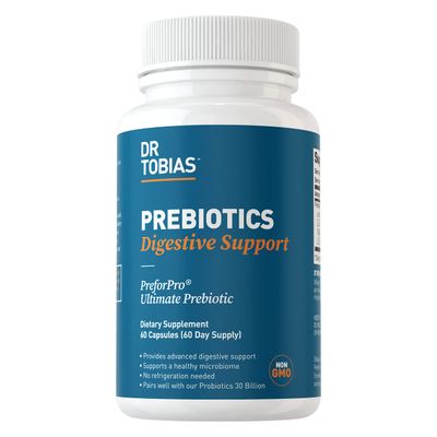 Dr. Tobias Prebiotics Digestive Support, Advanced Prebiotic Supplement for Gut Health, Immune Function Boost for Probiotics for Women Men, Vegan, Non-GMO, 60 Capsules, 60 Servings