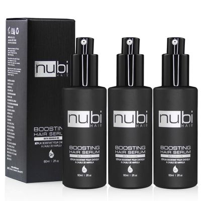 Nubi Hair Silky Smooth Hair Serum for All Hair Types, Contains Marula Oil, Aloe Vera and Vitamin E, Non-Greasy Formula, Boosts Shine and Promotes Hair Growth, 2 Fl. Oz. 60 Ml. (3 Pack)