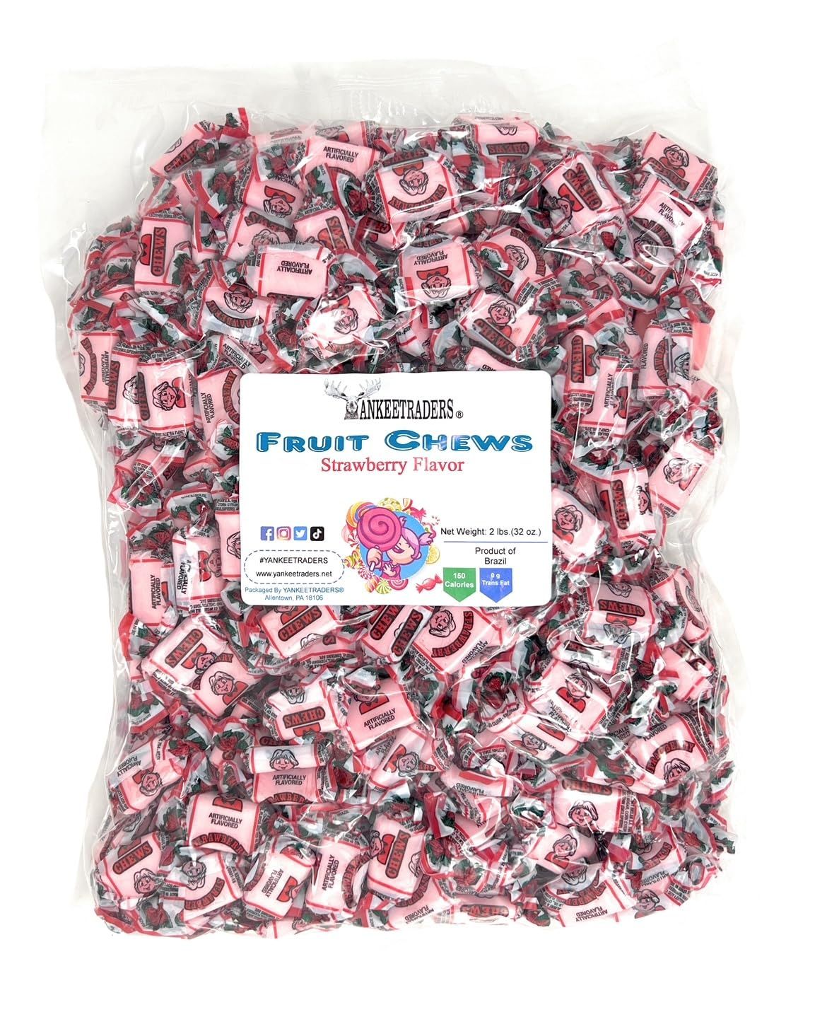 Strawberry Flavored Fruit Chews, 2 Pounds Bulk