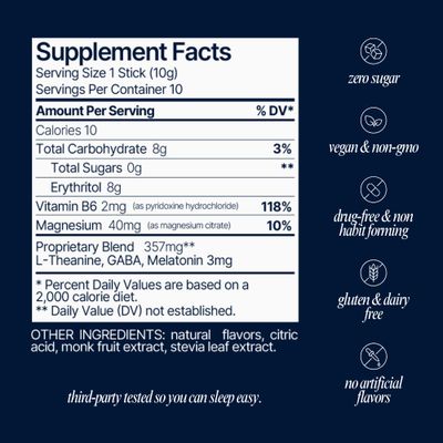 Som Sleep, Calm Sleep Powder Drink Mix, 3mg Melatonin, Magnesium, Vitamin B6, L-Theanine GABA - Vegan, Keto Friendly - Zero Sugar Berry, 30-Pack