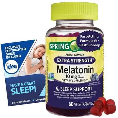 Extra Strength Melatonin Gummies 10mg 60ct - Sleep Support Supplement - Non-GMO, Vegan, Blueberry Flavor, 60 Count - Bundle with Have a Great Sleep - Better Idea Guide