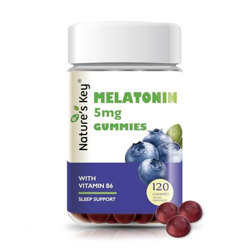 Nature&#39;s Key Melatonin Gummies for Kids Adults, 2.5mg 5mg or 10mg Dose Gummy with Vitamin B6, Natural Blueberry Flavor 120 Ct