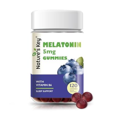 Nature&#39;s Key Melatonin Gummies for Kids Adults, 2.5mg 5mg or 10mg Dose Gummy with Vitamin B6, Natural Blueberry Flavor 120 Ct