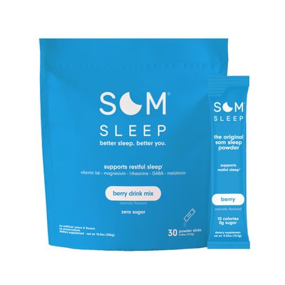Som Sleep, Calm Sleep Powder Drink Mix, 3mg Melatonin, Magnesium, Vitamin B6, L-Theanine GABA - Vegan, Keto Friendly - Zero Sugar Berry, 30-Pack