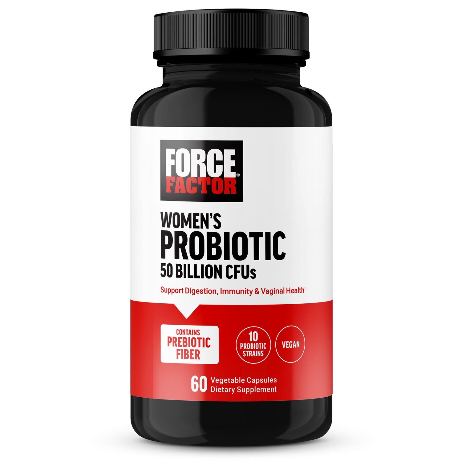FORCE FACTOR Probiotic for Women 50 Billion CFU, Womens Probiotic for Digestive Health, Immunity, and Vaginal Health, 10 Strains with Lactobacillus Acidophilus, Vegan, 60 Capsules