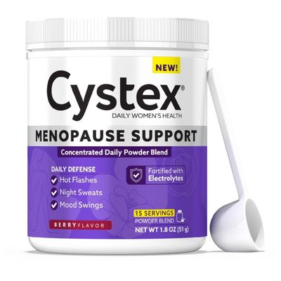 Cystex Menopause Support Powder - Daily Relief for Hot Flashes, Night Sweats Mood Swings - 15 Day Supply, Electrolyte-Enhanced, Berry Flavor, Clinically Studied