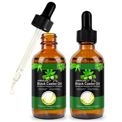 Organic Castor Oil, Black Castor Oil for Hair Growth, 2 Fl Oz Pure Cold Pressed Hair Oils for Eyelashes and Eyebrows, Moisturizing Scalp, Skin and Nails (2 Pack)