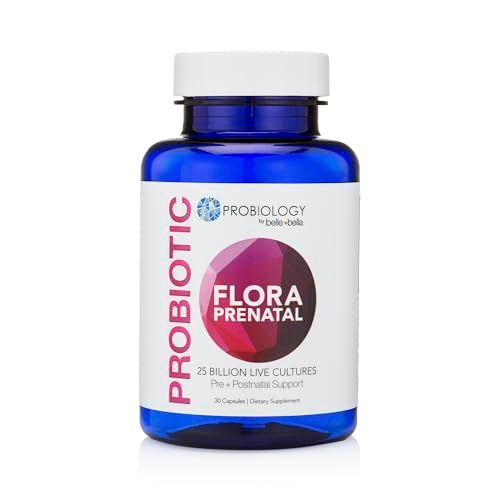 bellebella Probiology Flora Prenatal Capsules - Dual Action Probiotic Prebiotic Supplement with Folic Acid for Prenatal Postnatal Women - Non-GMO, Vegan Gluten Free - 30 Caps