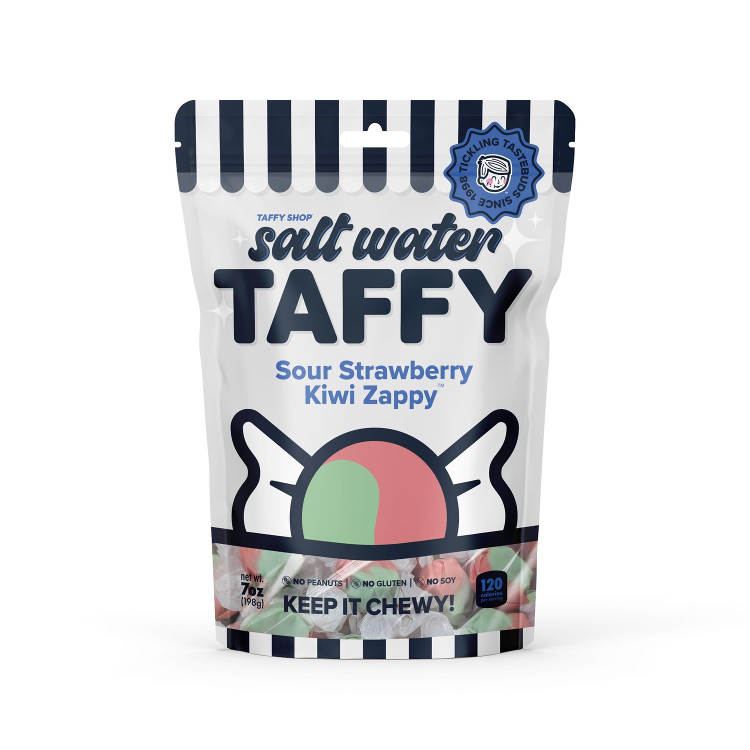 Taffy Shop Sour Strawberry Kiwi Zappy Salt Water Taffy - Gourmet Soft Chewy Candy, Bulk Sweet Snack, Fresh Gift Gluten-Free, 35 Individually Wrapped Pieces (7oz)