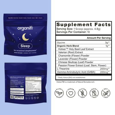 Organifi Sleep - Sleep Support with Valerian Root, Lavender, GABA and L-theanine - No Melatonin - Calming and Relaxing Nighttime Drink - No Gluten, Dairy or Soy