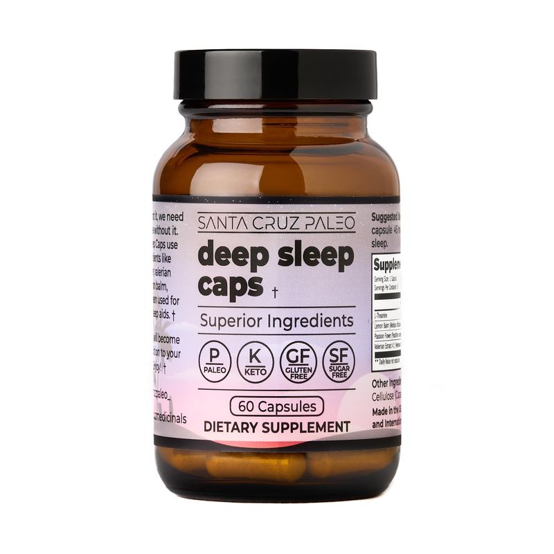 Santa Cruz Paleo L-Theanine Supplement for Relaxation and Sleep Support with Passion Flower, Lemon Balm, Valerian Root, Gluten Free, Keto, Sugar Free, Paleo, 60 Capsules