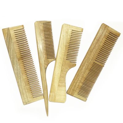 VedaZest Neem Wood Hair Comb Set for Growth, Handmade in India, Women Men, Brown, Kachi Neem Kangi Kanghi for Hair - Handmade Wooden Comb in India