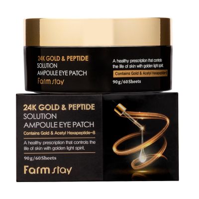 FARMSTAY 24K Gold and Peptide Solution Ampoule Eye Patch - Under Eye Patches for Wrinkles - Improves Skin Elasticity - Brightens Dark Circles - 60 pc
