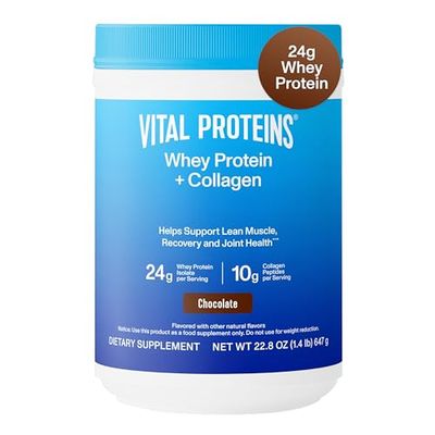 Vital Proteins Whey Protein Powder Collagen Peptides, 24g Protein Supporting Recovery Joint Health, with Vitamin C, About 16 Servings - Chocolate 22.8oz