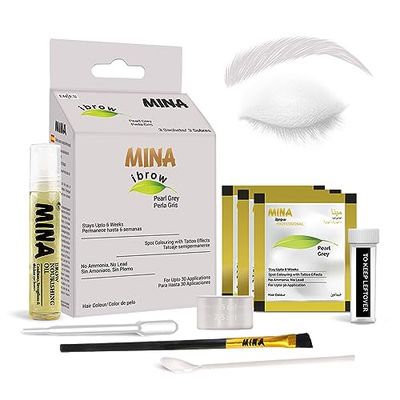 Mina ibrow Hair ColorNatural Spot Coloring Hair Tinting Powder, Water and Smudge Proof No Ammonia, No Lead with 100 Gray ConvergeVegan and Cruelty-free (Pearl Gray Oil Brush)