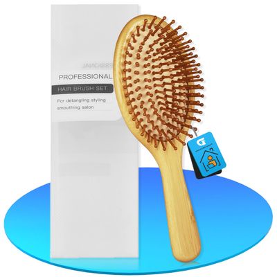 DZSEE Bamboo Hair Brush for All Hair Types, Natural Wooden Brush for Hair Growth, Detangling Wood Hairbrush with Ergonomic Handle, Scalp Massaging Bamboo Brushes for Men, Women, Kids