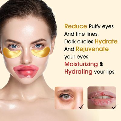 Adofect 40 Pairs Under Eye Patches and Lip Mask 24K Gold Eye Mask for Puffy Eyes Collagen Lip Masks and Crystal Eye Mask Reducing Fine Lines for Women and Men (Gold and Pink)
