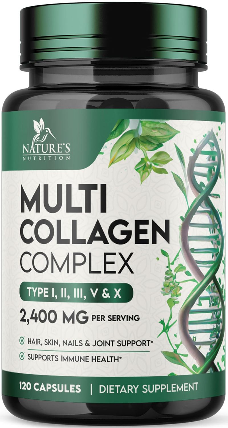 Collagen Peptides for Women Men - Type I, II, III, V, X Multi Collagen, Hydrolyzed Collagen Supplement Supports Hair, Nail, Skin, Bone and Joint Health with Vital Nutrients Proteins - 120 Capsules
