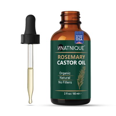 Natnique Organic Castor Rosemary Oil 2oz - 100 Pure Cold Pressed Hexane-Free Hair Oil for Hair Growth, Hair Loss Treatment, Moisturizing Scalp Serum, Hair Lengthening Women Hair Care