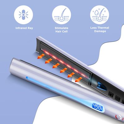 IG INGLAM Titanium Flat Iron Hair Straightener, Curling Iron 1 Inch, Infrared Negative Ionic Hair Straightener 11 Adjust Temp 250F to 450F, Shiny Hair Dual Voltage 110-240V, Gift, Purple