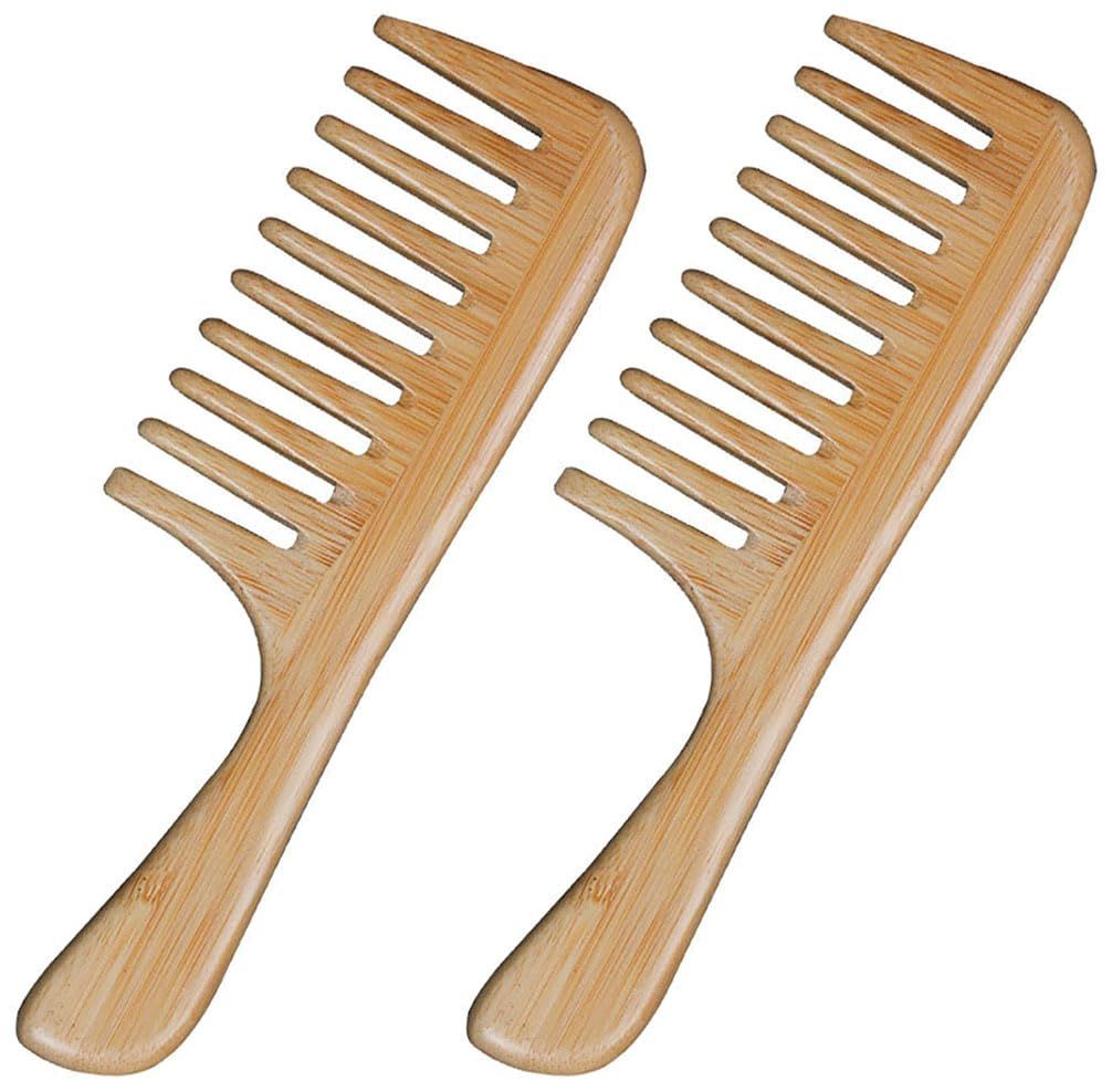 2 Pcs Wooden Wide Tooth Comb for Women Men, Anti-static Detangling Hair Comb Bamboo Styling Comb for Curly Fine Straight Wet Dry Hair