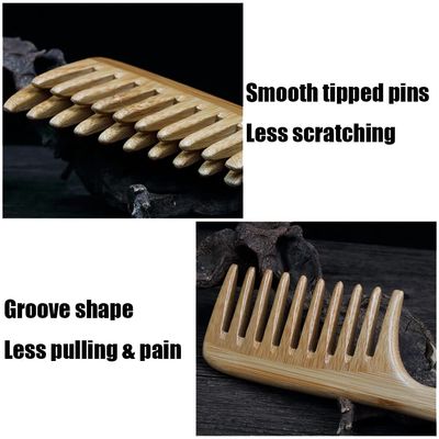 2 Pcs Wooden Wide Tooth Comb for Women Men, Anti-static Detangling Hair Comb Bamboo Styling Comb for Curly Fine Straight Wet Dry Hair