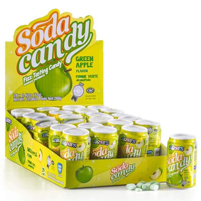 Soda Can Fizzy Candy Gluten Free Green Apple Flavor - Goody Bag Filler - Pinata Surprise - Party Favor - Zazers (0.42 Oz) 24 count
