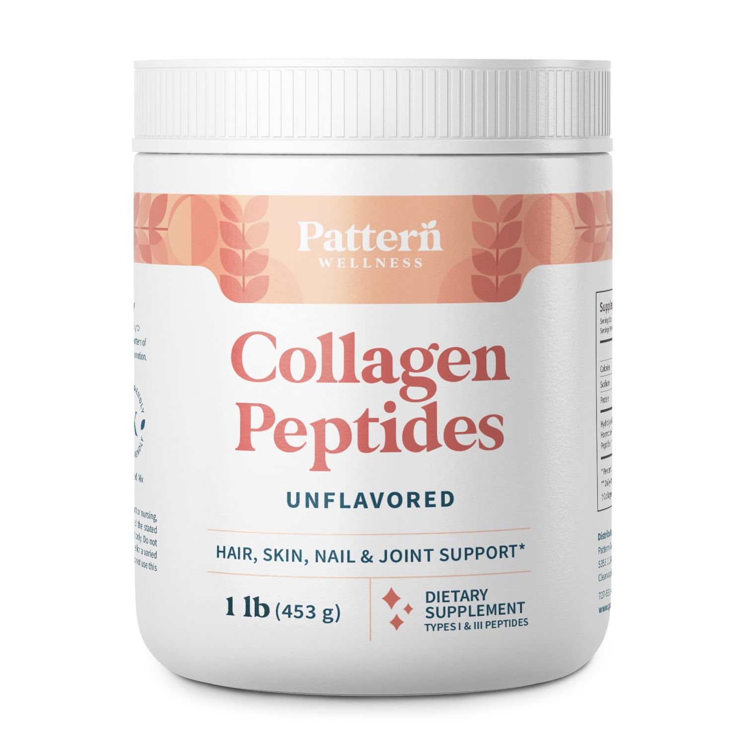 Pattern Wellness Collagen Peptides Powder (Type I III) - Hair, Nails, Skin and Joint Health - Grass Fed Pasture Raised - Hydrolyzed Collagen, Non-GMO, Dairy Free, Keto - Unflavored (16 Oz)