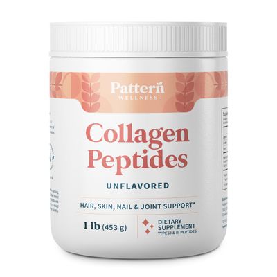 Pattern Wellness Collagen Peptides Powder (Type I III) - Hair, Nails, Skin and Joint Health - Grass Fed Pasture Raised - Hydrolyzed Collagen, Non-GMO, Dairy Free, Keto - Unflavored (16 Oz)