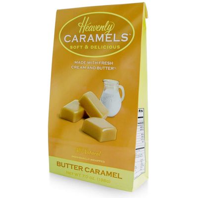 J Morgan Confections Heavenly Caramel Butter Flavor 7oz Bag, 3-Pack Gourmet Soft and Chewy Butter Caramel Candies Hand-Crafted Golden Treats