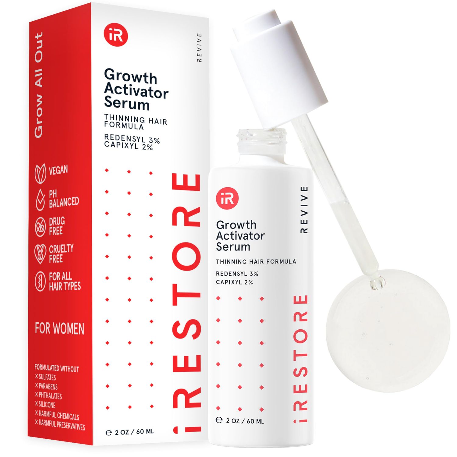 iRESTORE Scalp Serum Hair Growth Serum for Women Men Best for Hair Loss Hair Thinning Aids Regrowth with Redensyl Capixyl Biotin Hydrates Scalp for Visibly Thicker Fuller Hair - 2 Fl Oz