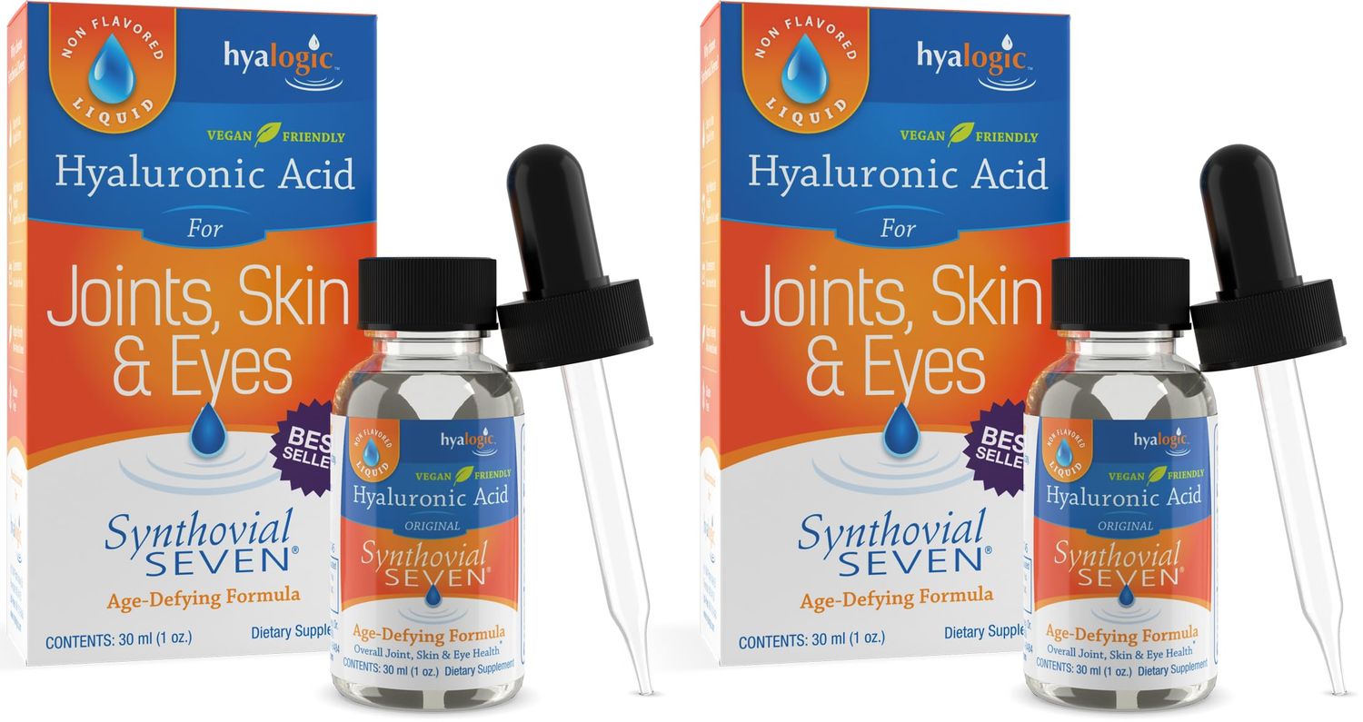Hyalogic Synthovial Seven - Oral Hyaluronic Acid Supplement 1oz (Pack of 2) - Liquid HA Supports Skin, Eye, and Lip Hydration - Gluten-Free, Vegan