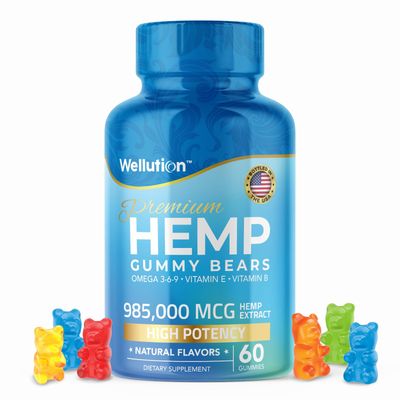WELLUTION Hemp Gummies - High Potency 985,000 MCG - Natural Fruity Bear for Relaxation and Peace - Fast-Acting - 60ct