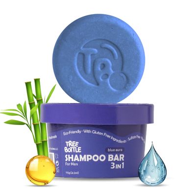 Tree Bottle Shampoo Bar - 3-in-1 for Men - Argan Oil Bamboo Extract - For Hair, Beard Body - All Hair Types - Plastic-Free Solid Shampoo Bar - 4.5 oz (Pack of 1)