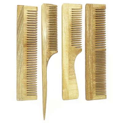 VedaZest Neem Wood Hair Comb Set for Growth, Handmade in India, Women Men, Brown, Kachi Neem Kangi Kanghi for Hair - Handmade Wooden Comb in India