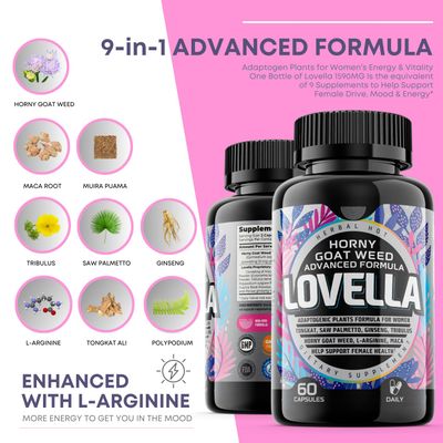 Hornygoatweed Women - Libido Booster for Women, Mood, Energy Hormone Balance for Women w. Maca Root - Female Libido Booster w. Ginseng - Libido Supplement for Women w. Tribulus terrestris -60ct USA