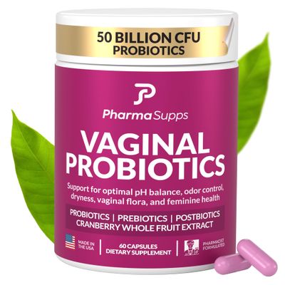 PharmaSupps Womens Probiotic for Vaginal Health 50 Billion CFU with Probiotics, Prebiotic, Postbiotics Cranberry for pH Balance, UTI Support, Yeast, Gut Health, Odor, Dryness Feminine Comfort