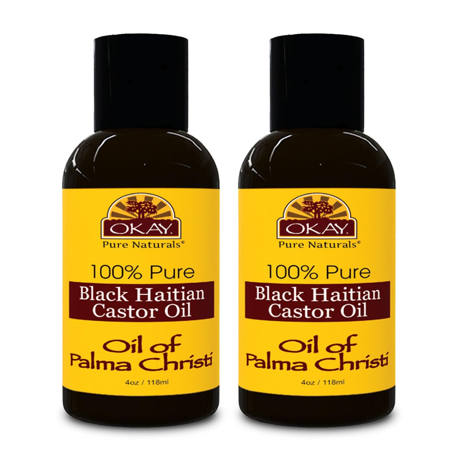 Okay Pure Naturals Black Haitian Castor Oil - Castor Oil for Hair Growth for Men Women, Moisture for Skin, Scalp, Eyelashes, Eyebrows - 4 oz Glass Bottle (Pack of 2)