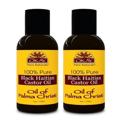 Okay Pure Naturals Black Haitian Castor Oil - Castor Oil for Hair Growth for Men Women, Moisture for Skin, Scalp, Eyelashes, Eyebrows - 4 oz Glass Bottle (Pack of 2)