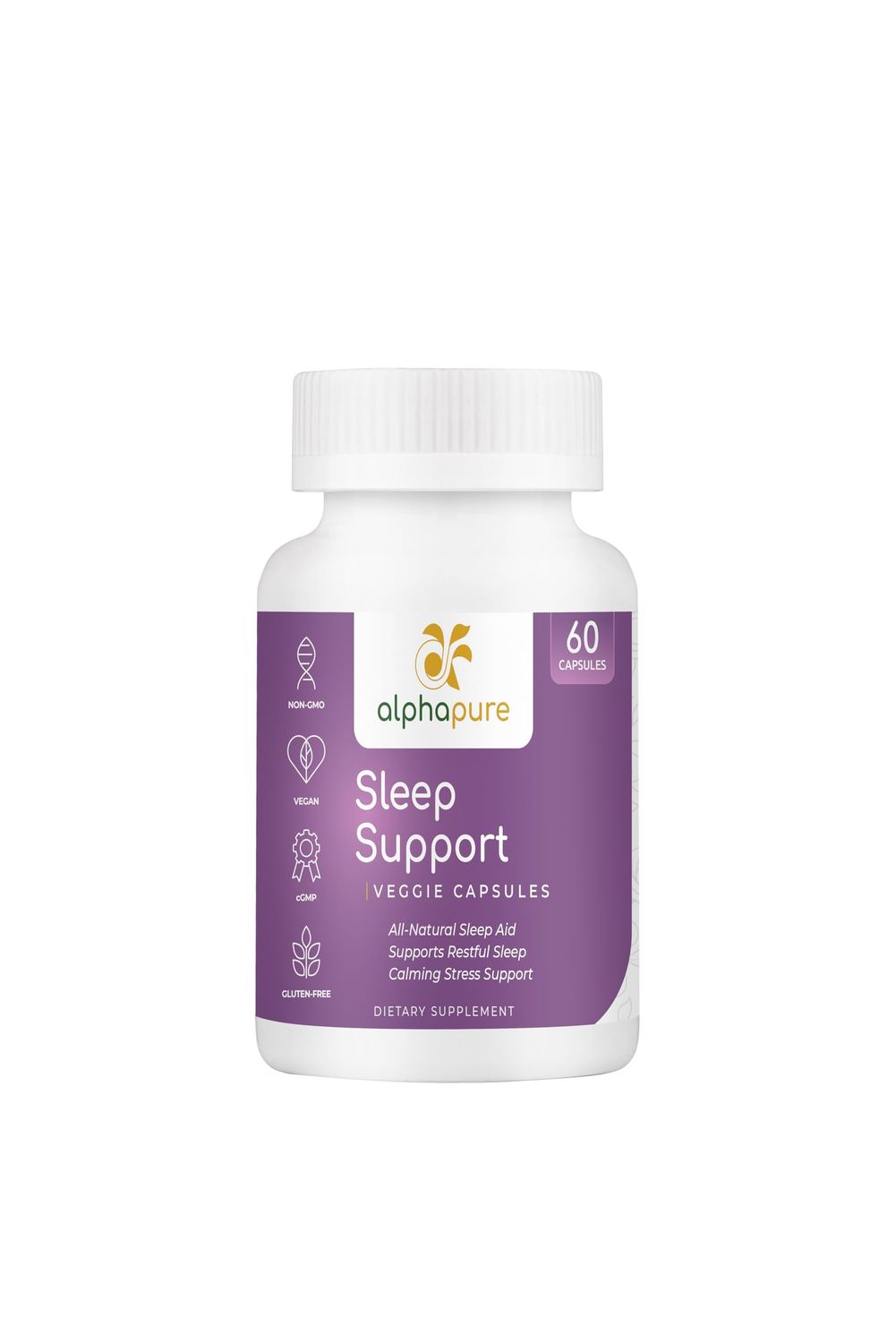 ALPHAPURE Sleep Supplement with Melatonin, Ashwagandha, L-Theanine Herbs - 60 Capsules