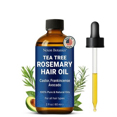Tea Tree Rosemary Oil for Hair Growth 2 fl oz - Scalp Treatment with Castor, Frankincense Avocado Oils - For Dry, Damaged Hair - Nexon Botanics