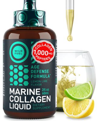 WILD FUEL Liquid Marine Collagen Peptides Supplements - 1,000mg Hydrolyzed Collagen Marine with Hyaluronic Acid 10mg - Hair Skin and Nails Vitamins - Natural Lemon Flavor, Liquid 2oz